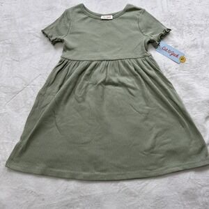 Cat & Jack Dress Toddler Girls Size 5T Sage Olive Green Short Sleeve Ribbed Knit